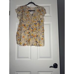 Hailey And Co Flutter SleeveBabydoll Blouse  Large Beige Multi Floral NWT 34